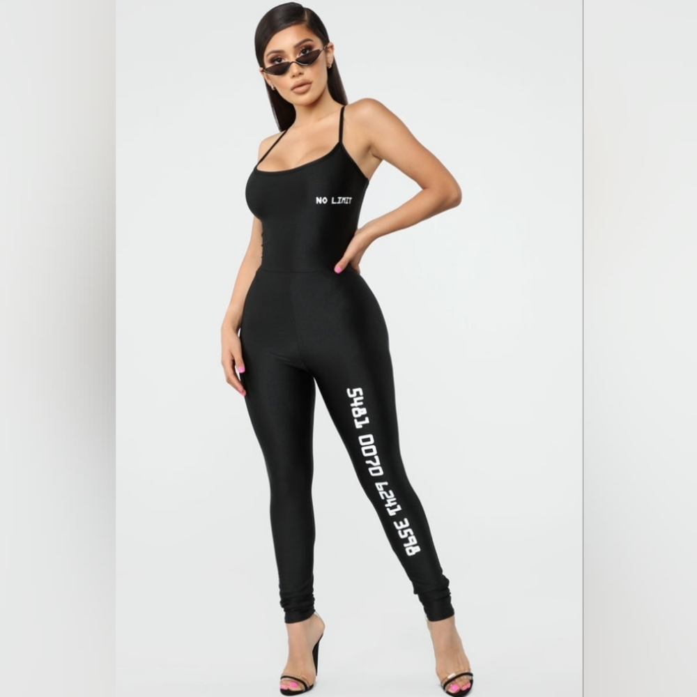 NEW! Fashion Nova No Limit Credit Card Black Graphic Jumpsuit